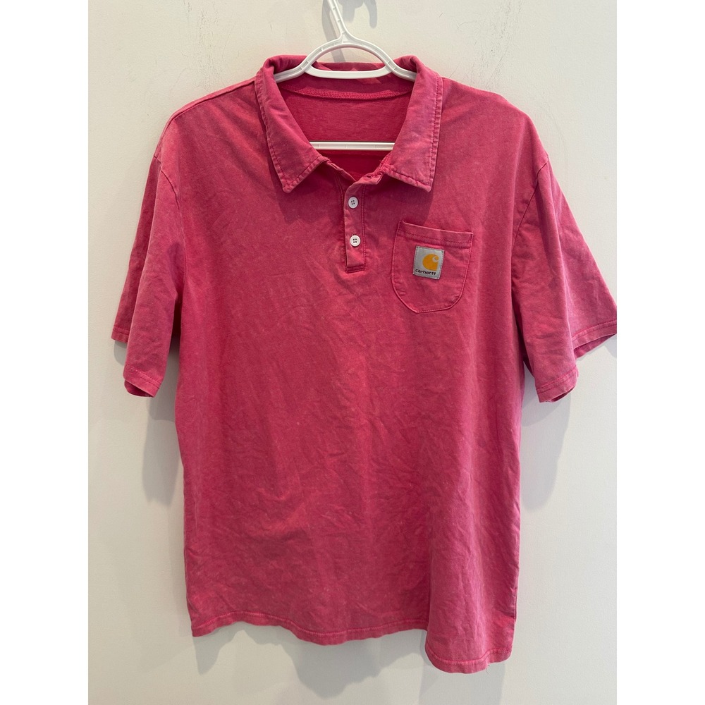 Mens Pink Acid Wash Short Sleeve Polo Shirt Chest Pocket Size Large